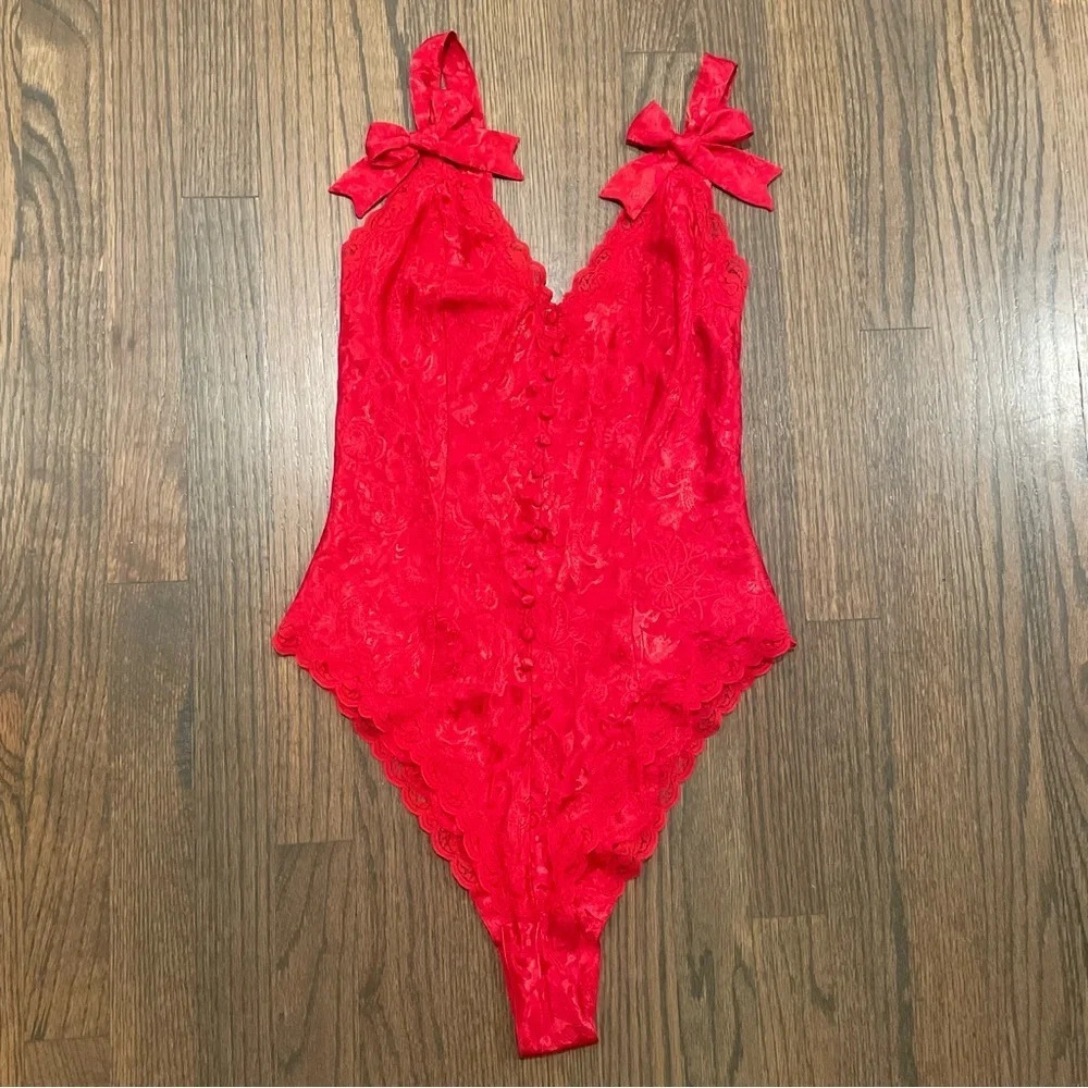 Vintage Victoria’s Secret Gold Label Red Brocade Teddy One Piece Bow Lingerie - Picture 2 of 13